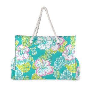 Portable Summer Oversized Flower Custom Print Nylon Fabric Women Waterproof Pool Tote Zip Closure Beach Bag With Rope Handle - Product Image 3