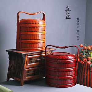 <b>Bamboo</b> Woven Basket Round Multi Layer Food Storage <b>Container</b> Kitchen Use Standing Type Handicrafts Chinese Style - Product Image 4