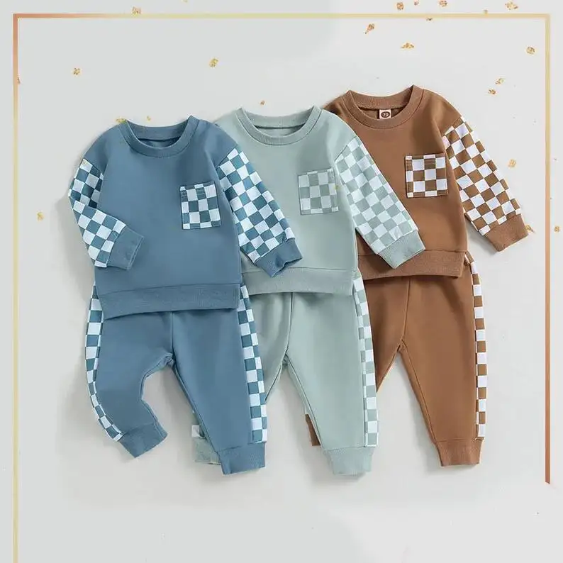 Setelan pakaian bayi kustom set celana pendek wafel kotak-kotak kaus musim panas anak-anak bayi Set celana pendek wafel 2 potong