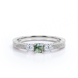 Emerald Cut Natural <b>Moss</b> <b>Agate</b> Antique Aquatic <b>Agate</b> Green Stone <b>Ring</b> Hypoallergenic Cluster Wedding <b>Ring</b> - Product Image 4