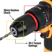 Perceuse sans fil 16,8 V sans balais, couple élevé 40 Nm, mandrin sans clé portable, certifiée CE, pour le marché sud-américain, 1,5 Ah, pour le perçage