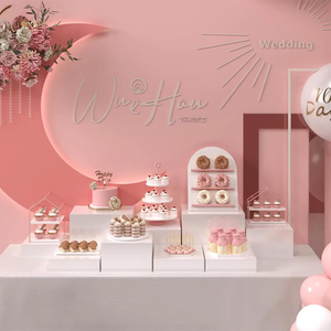 Xách tay hiện đại Acrylic tự chọn Bảng risers Trắng Wedding party Cube hiển thị cho thực phẩm uống Set của món tráng miệng hộp hiển thị - Product Image 2