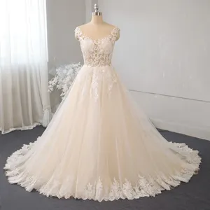 Light Champagne A Line Tulle Wedding Dress 724A3721
