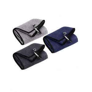 Ensemble de serviettes de golf bleues pliables en trois parties, en microfibre de polyester et coton très résistantes, motif gaufré, avec grand mousqueton et logo - Product Image 1