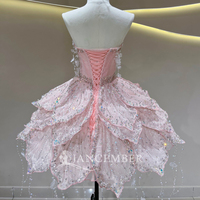 Robe de soirée mini rose à sequins Jfh161, sans bretelles, à volants, en tulle, ornée de perles et de franges, courte, pour mariage ou cocktail Jancember