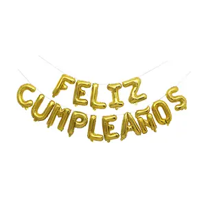 西班牙气球生日快乐气球横幅16英寸箔字母FELIZ CUMPLEANOS Globos套装