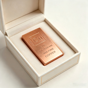 Barre de cuivre de collection 1 kg .999, plaque rectangulaire fine gravée avec la table périodique, objet d'art décoratif - Product Image 5