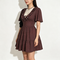 Robe Courte Plissée à Pois pour Femme, Manches Courtes, Motif Quadrillé, Décontractée, Tissée, Respirante, Lavable, Élégante, Ourlet à Volants, Vente en Gros