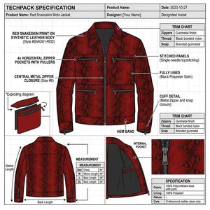 Blouson Moto <span class=keywords><strong>en</strong></span> Cuir <span class=keywords><strong>de</strong></span> Mouton Imprimé Serpent pour <span class=keywords><strong>Homme</strong></span>, Col Rabattu, Style Biker Urbain, Fabrication OEM - Product Image 2