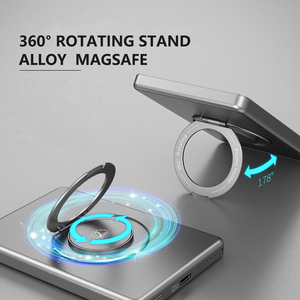 Support magnétique ultra-fin en aluminium 2-en-1 avec affichage LED rapide 5000 mAh et anneau rotatif à 360 degrés pour recharge sans fil rapide - Product Image 2