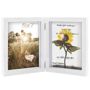 5x7 cornici quadrate in legno bianco a doppia cerniera con vetro per fiori Shadow Box supporto fotografico per uso Desktop
