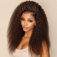 Perruque Lace Front HD 13x4 en Cheveux Humains Bouclés Crépus Brun Foncé, Pré-épilée, Ligne de Cheveux Naturelle, Sans Colle, pour Femmes Noires