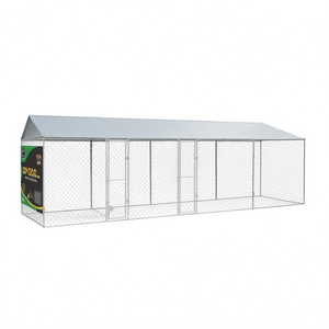 Jaula para Perros de 314.96 x 78.74 x 101.57 Pulgadas con Techo Plateado, Jaula Exterior de Alambre de Acero Galvanizado para Perros Grandes - Product Image 1