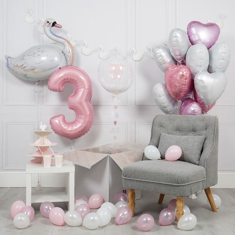 7-teiliges Cartoon-Luftballon-Set Für 3. Geburtstag Mädchen – Alufolien-Ballons In Rosa