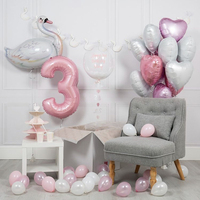 Ballons à hélium pour filles, thème princesse, motifs d'animaux, cygne, rose, décoration d'anniversaire, ensemble de ballons