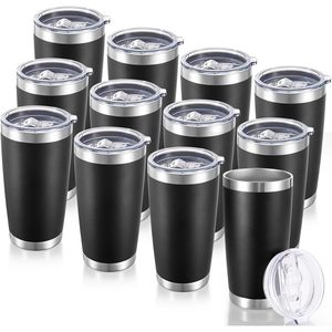 Gobelet isotherme en acier inoxydable de 20 oz avec couvercle, double paroi, isolation sous vide, mug à café noir avec revêtement en poudre, performance thermique de 6 à 12 heures - Product Image 1