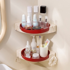 Bathroom Rotating <b>Shelf</b> <b>Rack</b> with Adhesive Hooks Wall-mounted Storage <b>Shelf</b> Basket in Washroom Kitchen - Product Image 1