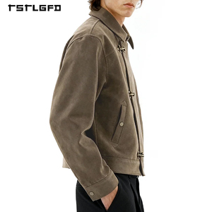 Chaqueta de Gamuza Retro de Lujo para Hombre, con Hebilla de <span class=keywords><strong>Bombero</strong></span> Asimétrica Vintage, Logotipo Personalizado, Alta Calidad, Gruesa, para Invierno - Product Image 3