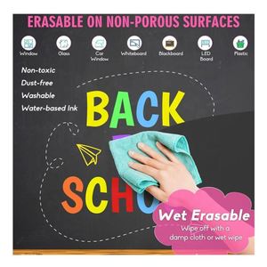 Marqueurs noirs pour voiture, stylo à craie liquide lavable pour fenêtre, tableau noir, menu, affiche LED, etc. - Product Image 4