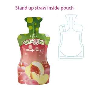 stand bag 150ml custom food grade packaging material with inner straw spout stand up pouch aluminum plastic bag