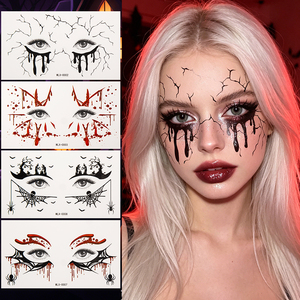 Tatuajes Temporales Impermeables de Halloween 2026, Diseño Sexy Indio Blanco, Arte Corporal y Facial, Cicatrices Sangrientas, Murciélagos, Calabazas, <span class=keywords><strong>Maquillaje</strong></span> - Product Image 3