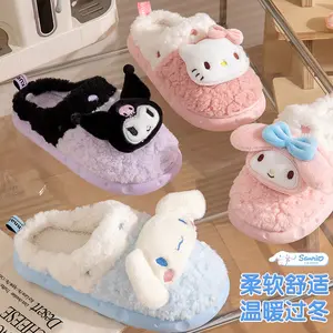 Kawaii Kuromi My Melody Plush Slippers Breathable Non-slip Warm Indoor Slippers Stuffed Plush Toys Figure Slides Slippers