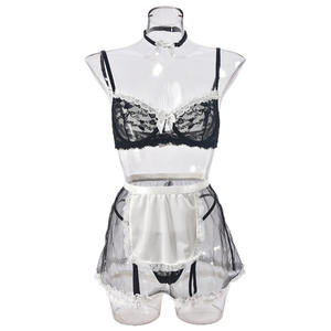 Européen et américain Ins <span class=keywords><strong>Maid</strong></span> <span class=keywords><strong>Cos</strong></span> Play Costume sexy en dentelle de contraste de couleur noir et blanc - Product Image 4