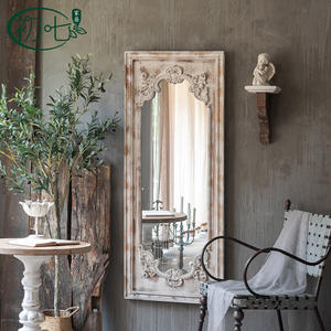 French Retro <b>Arch</b> Wall Mirror Distressed Wood <b>Frame</b> Silver Lens Decorative For Living Room Bedroom Clothing Store Fitting Room - Product Image 3