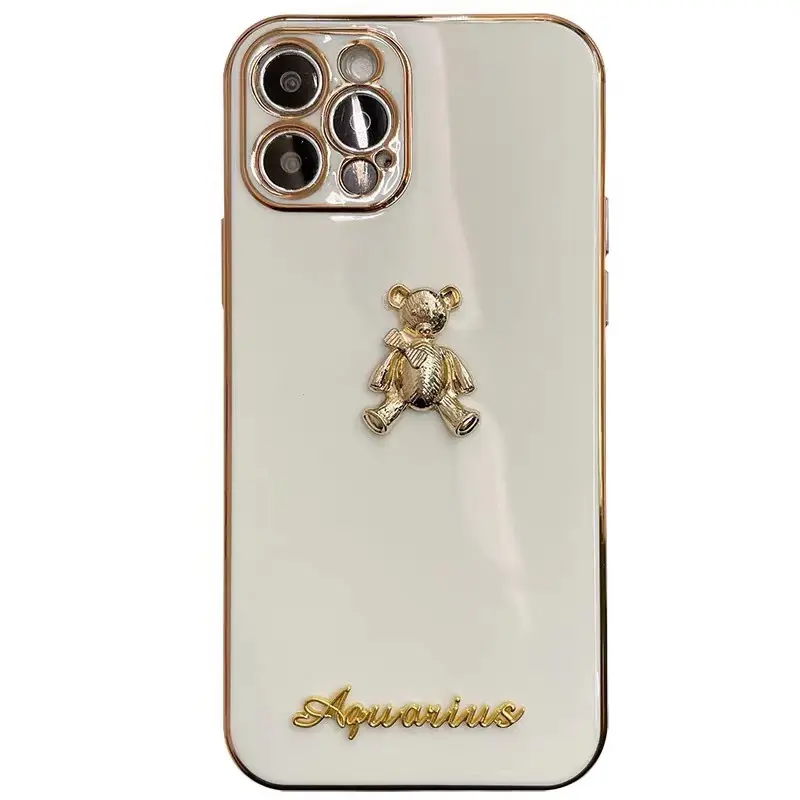 2021 Cartoon Luxury Fashion 3D Gold Bear Teddy Doll Plating Soft Silicone Phone Case Cover For iPhone 11 12 Pro XR XS Max 8 Plus