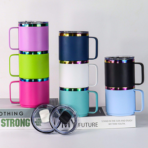 شعار مخصص للتخييم بحائط مزدوج ، 12 أونصة 14 أونصة مع مقبض ، كوب من الفولاذ المقاوم للصدأ مع غطاء - Product Image 4