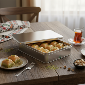 Rectangle Tin <b>Box</b> 3 lt Baklava Sweet <b>Treats</b> <b>Box</b> 325x205x52 mm 3 lt Slip Lid - Product Image 3