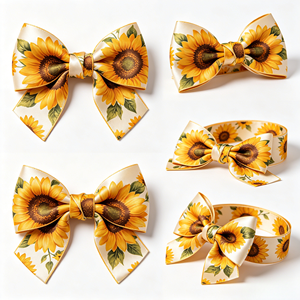Lazo de Satén con Diseño de Girasol Brillante, Venta al por Mayor de Fábrica, Lazo Preformado de Tamaño Personalizado para Envolver Regalos, Decoración para Fiestas en Granjas - Product Image 5