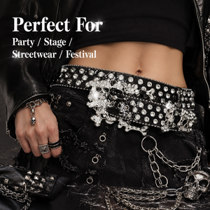 Fabricant Vente en Gros <span class=keywords><strong>Ceinture</strong></span> Femme en Cuir PU Style Punk avec Strass Diamant Boucle Western Personnalisée Clous Tête de Mort Y2K <span class=keywords><strong>BB</strong></span> pour Homme - Product Image 5