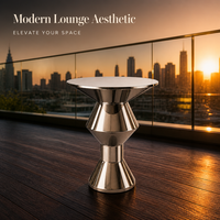 Table de bar contemporaine à base double conique, élégante, en métal argenté, haute, pour la maison, la cuisine, le café, l'hôtel