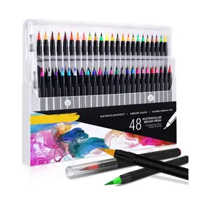 48 50色批发水彩毛笔记号笔套装艺术水彩书法绘画工具水笔笔