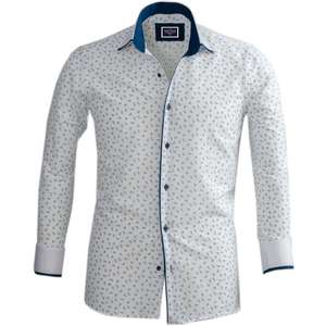 เสื้อเชิ้ตผู้ชายคุณภาพสูง เสื้อเชิ้ตลำลอง เสื้อเชิ้ตทำงาน เสื้อเชิ้ตสีน้ำเงิน 100% ผ้าฝ้าย ลายดอกไม้ เสื้อแขนสั้นพิมพ์ลายสำหรับผู้ชาย - Product Image 2