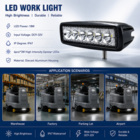 Barre lumineuse LED 18W 6 pouces, étanche IP67, faisceau large/spot, DC9-32V pour véhicules, autoportées, balayeuses, UTV, AGV
