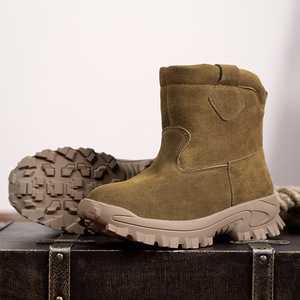 Bottes de neige doublées de laine, épaisses, antidérapantes, semelle en caoutchouc, cuir de vachette, talon moyen, pour l'hiver et les activités de plein air - Product Image 3