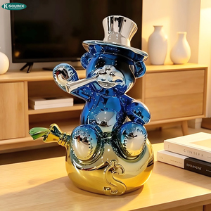 Escultura de Lujo de Mr. Bear con Bolsa de Dinero de Billonario en Cromo - Product Image 4