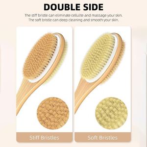 Cepillo de Baño Exfoliante de Doble Cara con Mango Largo de Madera, Cerdas Suaves y Rígidas para Limpieza Corporal, Venta al Por Mayor de Fábrica - Product Image 2