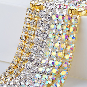 Cadena de diamantes de imitación de malla de vidrio DIY colorida, accesorios de diamantes de imitación sueltos de base plana para coser, decoración de prendas, bolsos y zapatos - Product Image 2