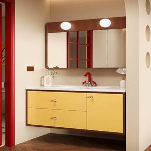 2026 Colorful Color Matching Design Ceramic Integrated Basin Intelligent <b>Mirror</b> Cabinet Bathroom Cabinet - Product Image 5
