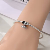 Source Jewelry Factory Breloque baril en argent 925, motif chiot dalmatien assis, chien à taches noires, collier en émail rouge, patte rose, animal de compagnie