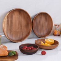 Assiette Circulaire en Acacia Écologique avec Logo Personnalisé, Design Classique pour les Fêtes et les Bonbons