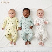 Jumpsuit Bayi Katun Bermotif Resleting Pola Landak/Sayap Lebah/Bintik Lengan Panjang Bodysuit Bayi Baru Lahir Kerah Berlabel Musim Panas Santai Unisex
