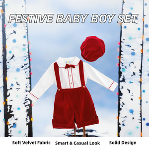 Ensemble de Noël chic et décontracté <span class=keywords><strong>pour</strong></span> bébé garçon : <span class=keywords><strong>chemise</strong></span> à manches longues smockée unie + cravate + short en velours – Style espagnol <span class=keywords><strong>pour</strong></span> tout-petits - Product Image 2