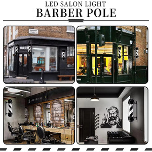 Hair salon Barber Pole Black and white striped LED decorative barber shop rotating light door <b>sign</b> entrance indicator light - Product Image 5