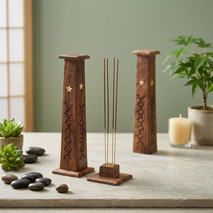 Brûleur d'encens artisanal en bois avec incrustation étoile et lune, design rustique en forme de coupe pour la décoration intérieure et l'aromathérapie - Product Image 5