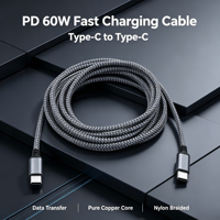 Kabel Pengisian Daya Nilon Terjalin Dual Type-C PD 60W Pengisian Cepat dengan Konduktor Tembaga Murni untuk Smartphone Laptop Perangkat IOS