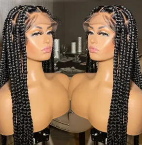 Cheap Bone Straight Braided Full Lace Human Hair Wigs Free Sample Lace Front Wigs For Black Women HD 360 Lace Frontal Wig Vendor